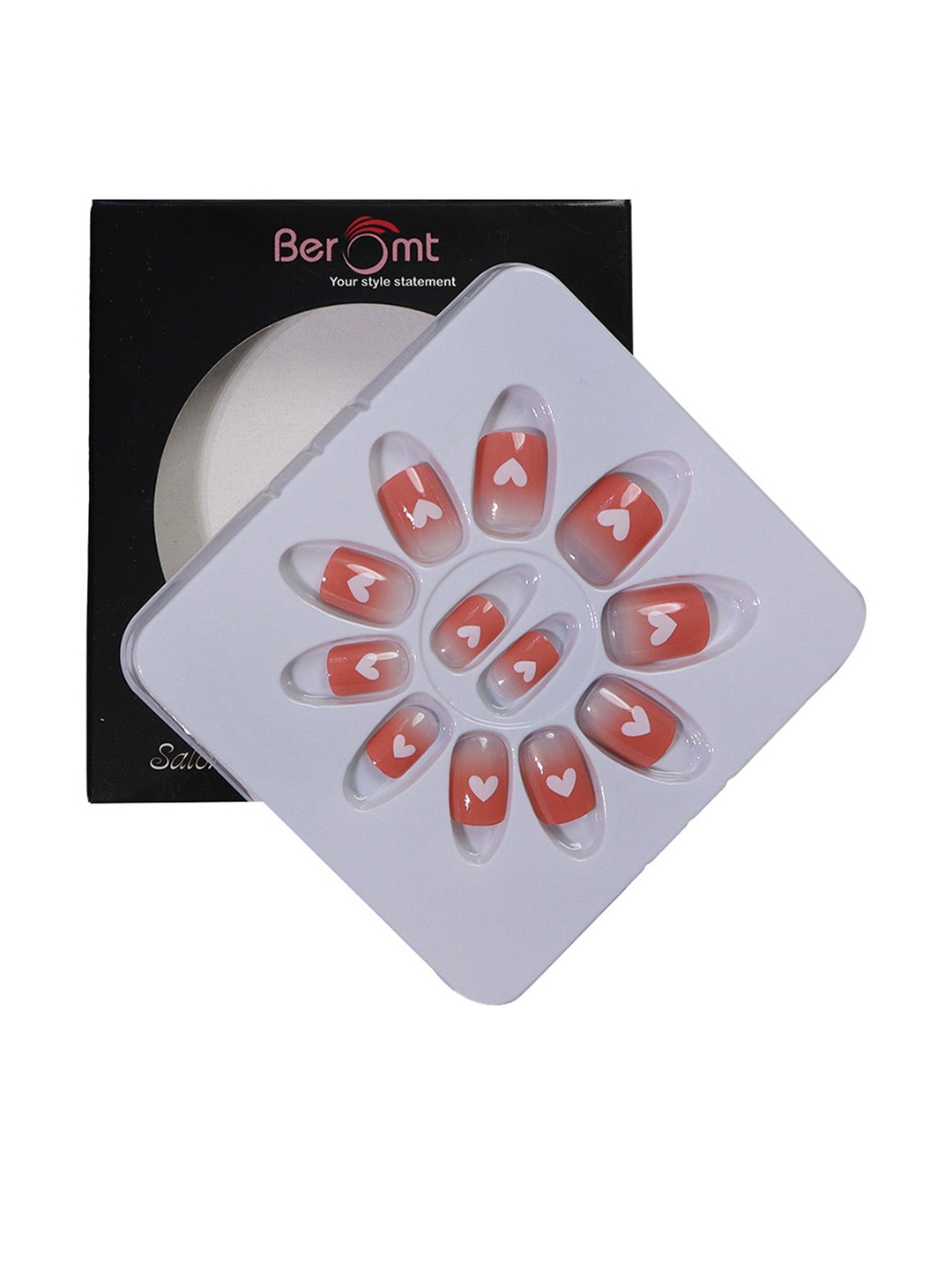 

BEROMT 12 Pcs Long-Lasting Casual Salon Finish Press On Nails - Shade 619, Orange