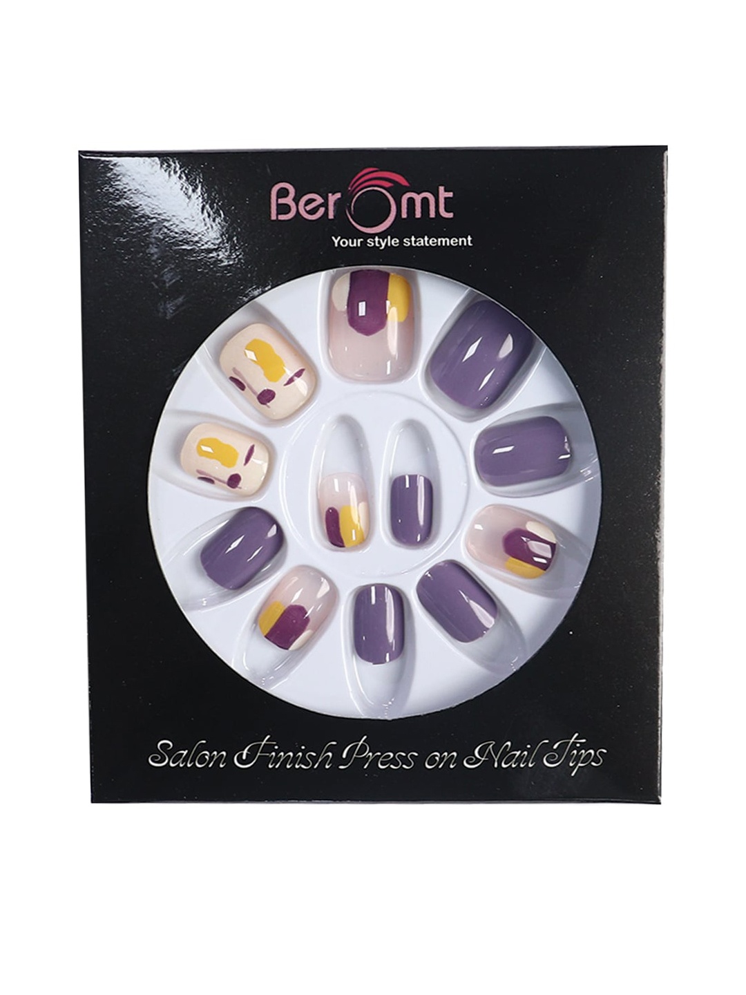 

BEROMT 12 Pcs Long-Lasting Casual Salon Finish Press On Nails - Shade 768, Purple