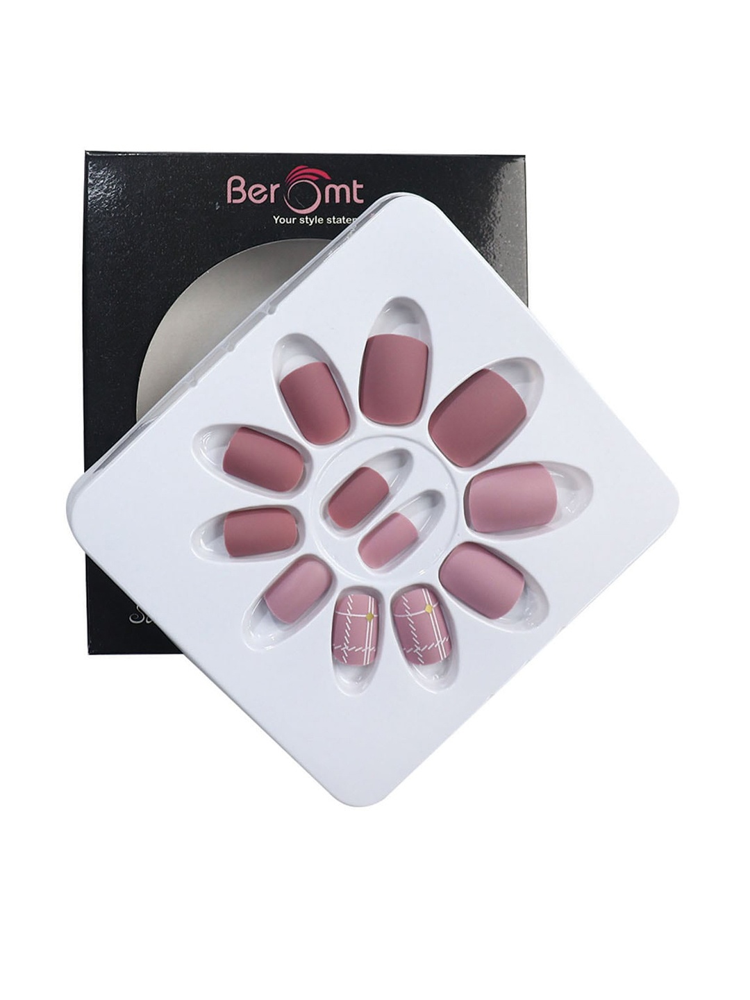 

BEROMT 12 Pcs Long-Lasting Reusable Lightweight Salon Finish Press On Nail Tips - 737, Pink