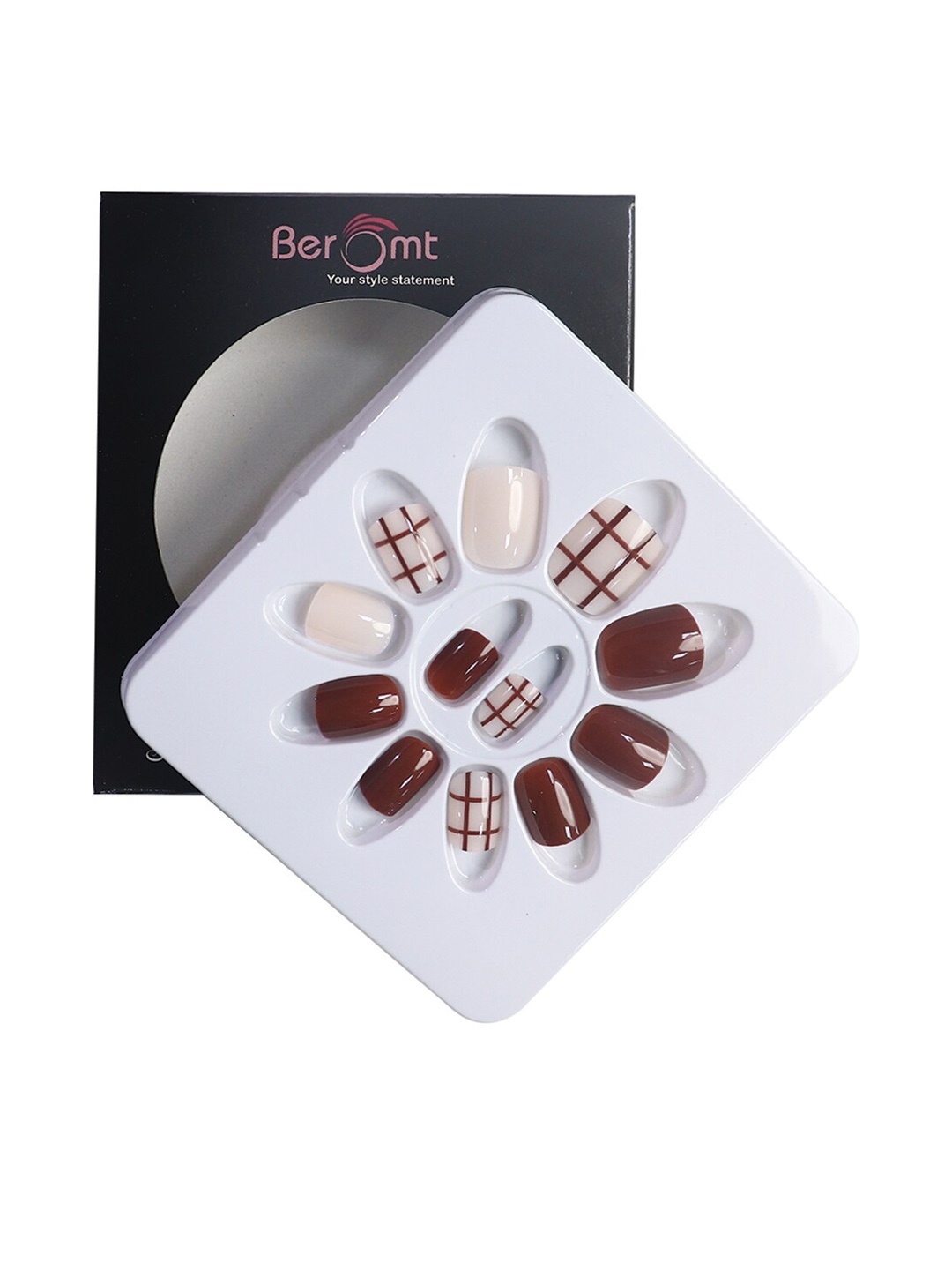 

BEROMT 12 Pcs Long-Lasting Casual Salon Finish Press On Nails - Shade 771, Brown