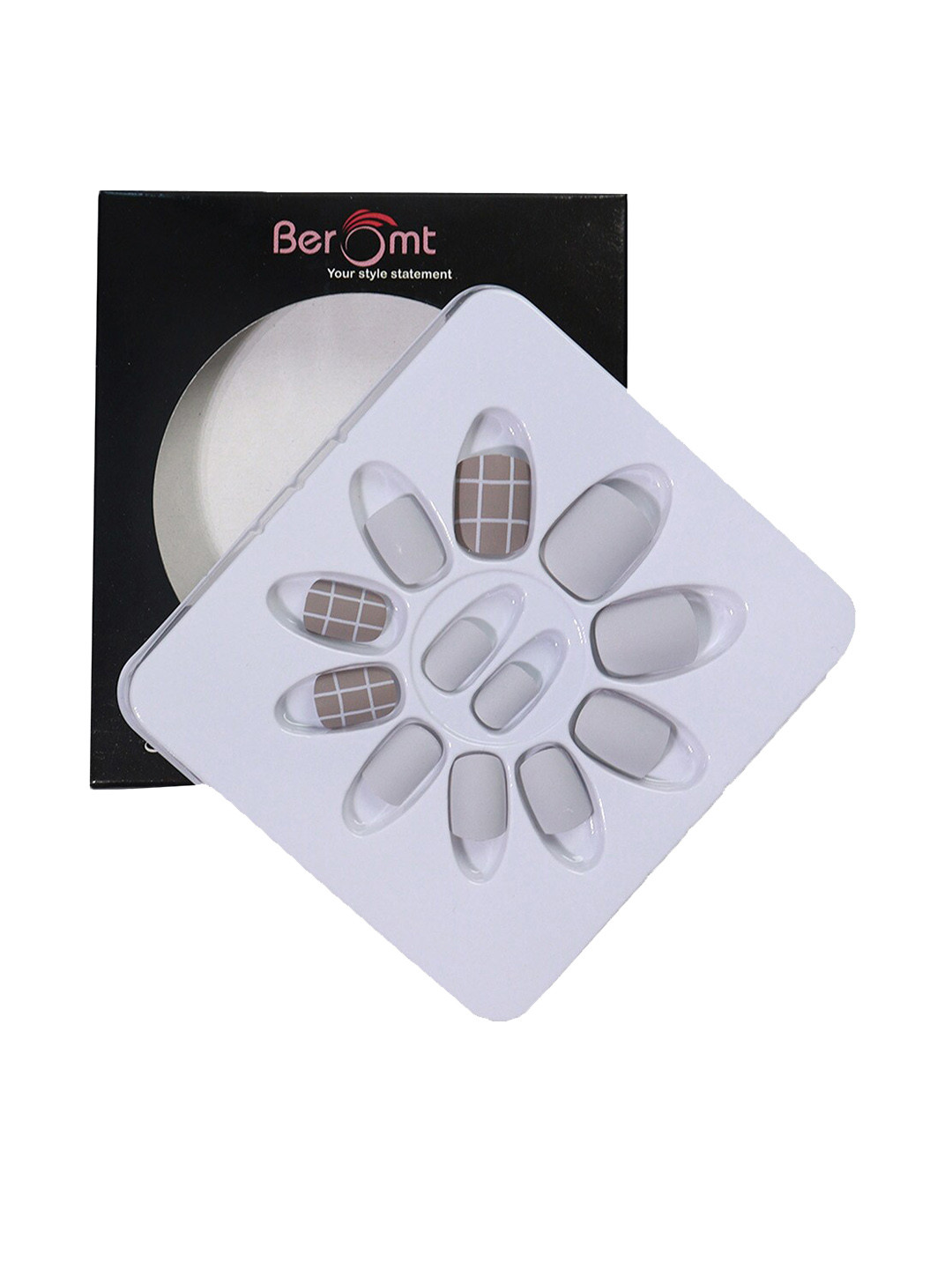 

BEROMT 12 Pcs Long-Lasting Reusable Lightweight Salon Finish Press On Nail Tips - 601, Grey
