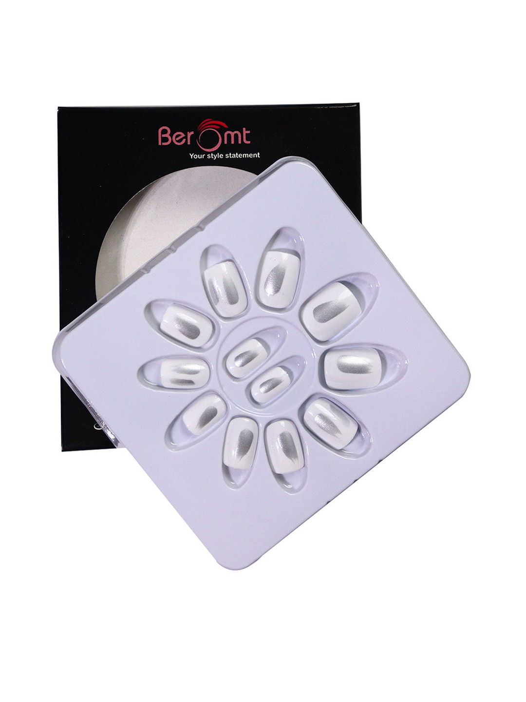 

BEROMT 12 Pcs Long-Lasting Reusable Lightweight Salon Finish Press On Nail Tips - 639, White