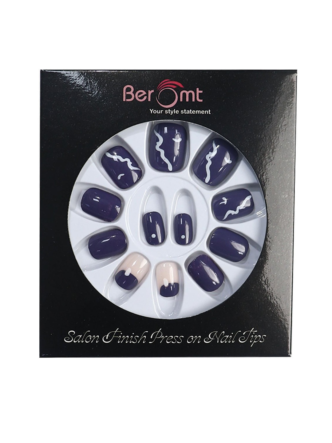 

BEROMT 12 Pcs Long-Lasting Casual Salon Finish Press On Nails - Shade 734, Navy blue