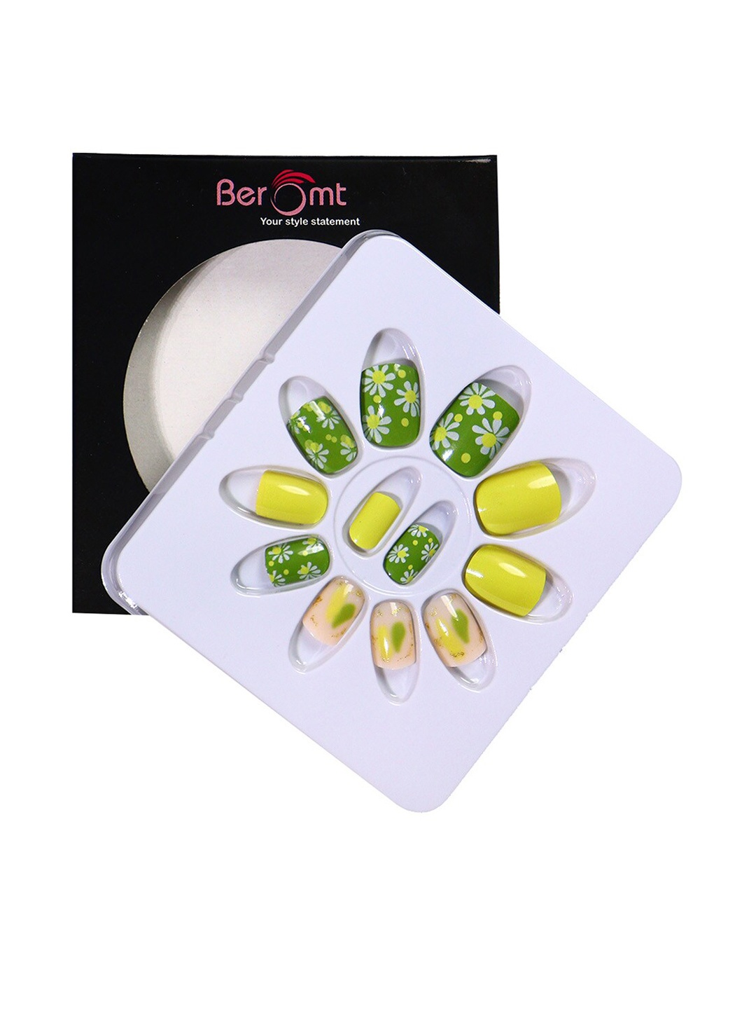 

BEROMT 12 Pcs Long-Lasting Casual Salon Finish Press On Nails - Shade 624, Yellow