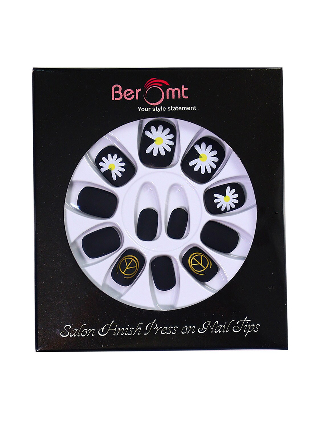 

BEROMT 12 Pcs Long-Lasting Casual Salon Finish Press On Nails - Shade 673, Black