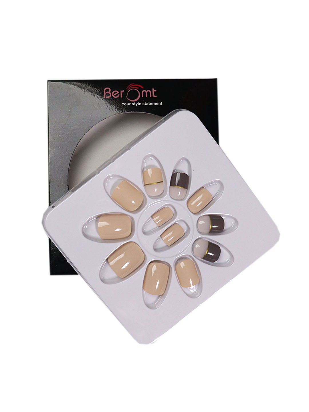 

BEROMT 12 Pcs Long-Lasting Casual Salon Finish Press On Nails - Shade 525, Beige