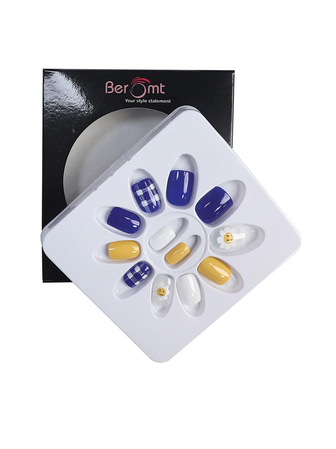 

BEROMT 12 Pcs Long-Lasting Reusable Lightweight Salon Finish Press On Nail Tips - 760, Blue