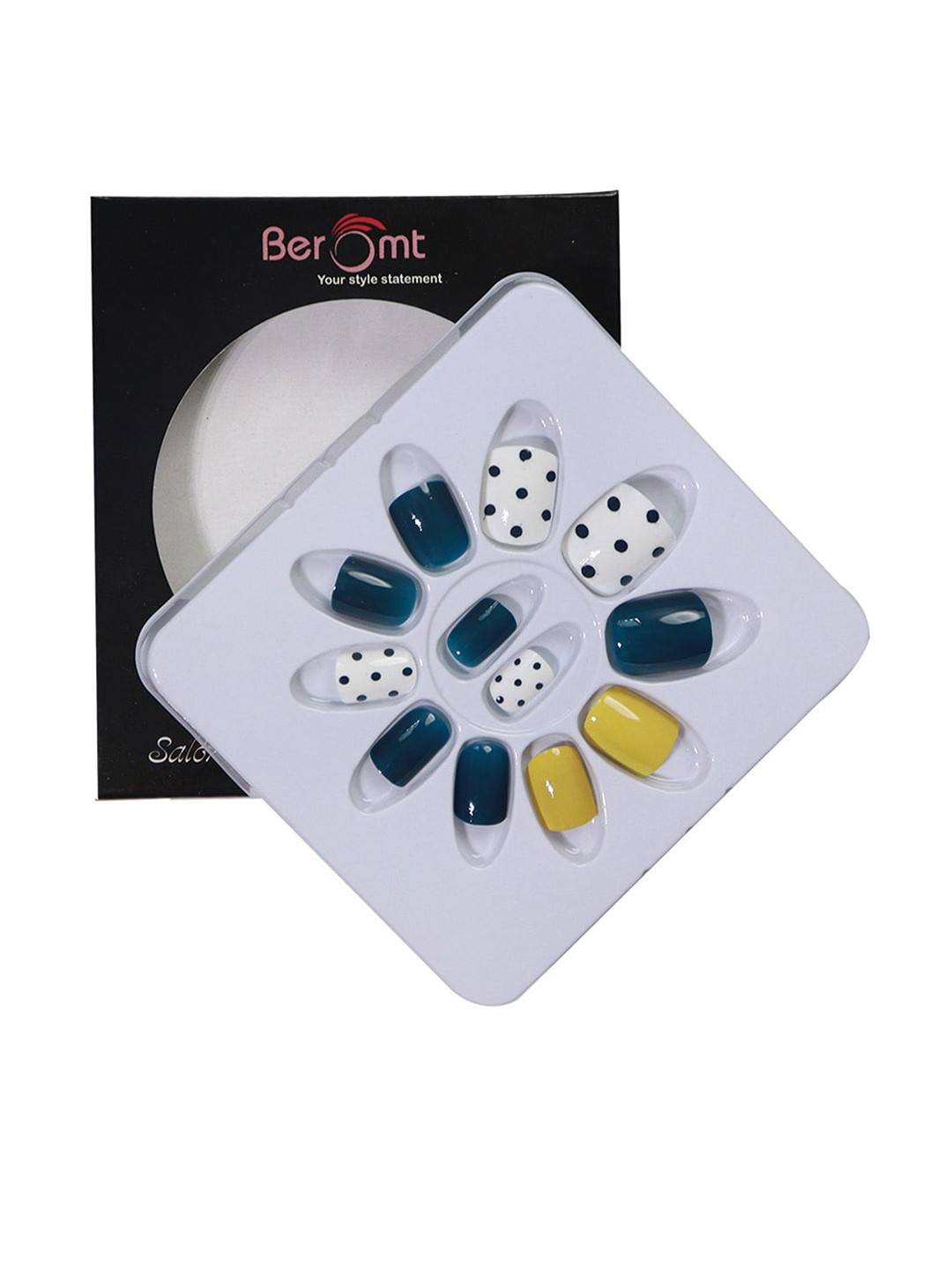 

BEROMT 12 Pcs Long-Lasting Reusable Lightweight Salon Finish Press On Nail Tips - 597, Teal