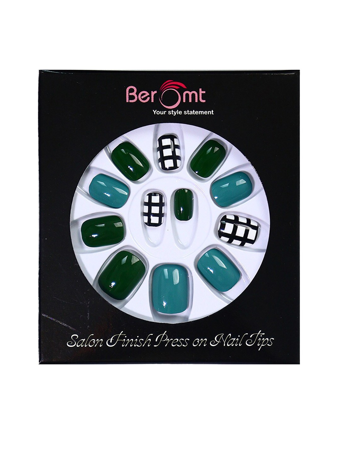 

BEROMT 12 Pcs Long-Lasting Casual Salon Finish Press On Nails - Shade 643, Green