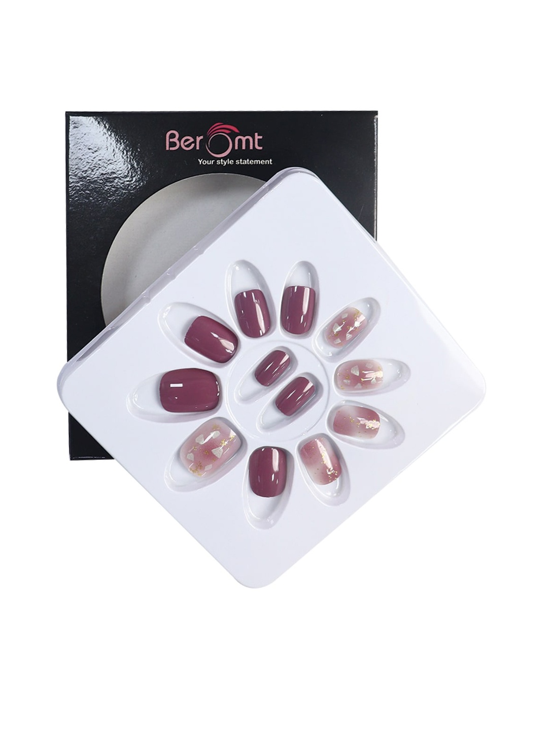 

BEROMT 12 Pcs Long-Lasting Casual Salon Finish Press On Nails - Shade 746, Purple