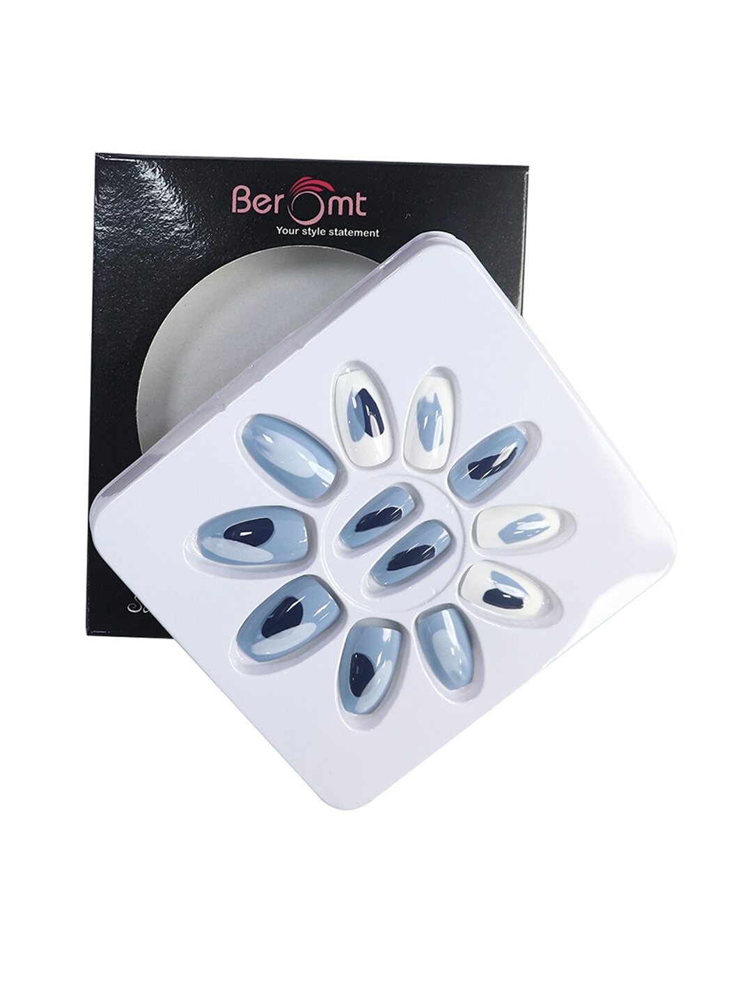 

BEROMT 12 Pcs Long-Lasting Reusable Lightweight Salon Finish Press On Nail Tips - 749, Blue