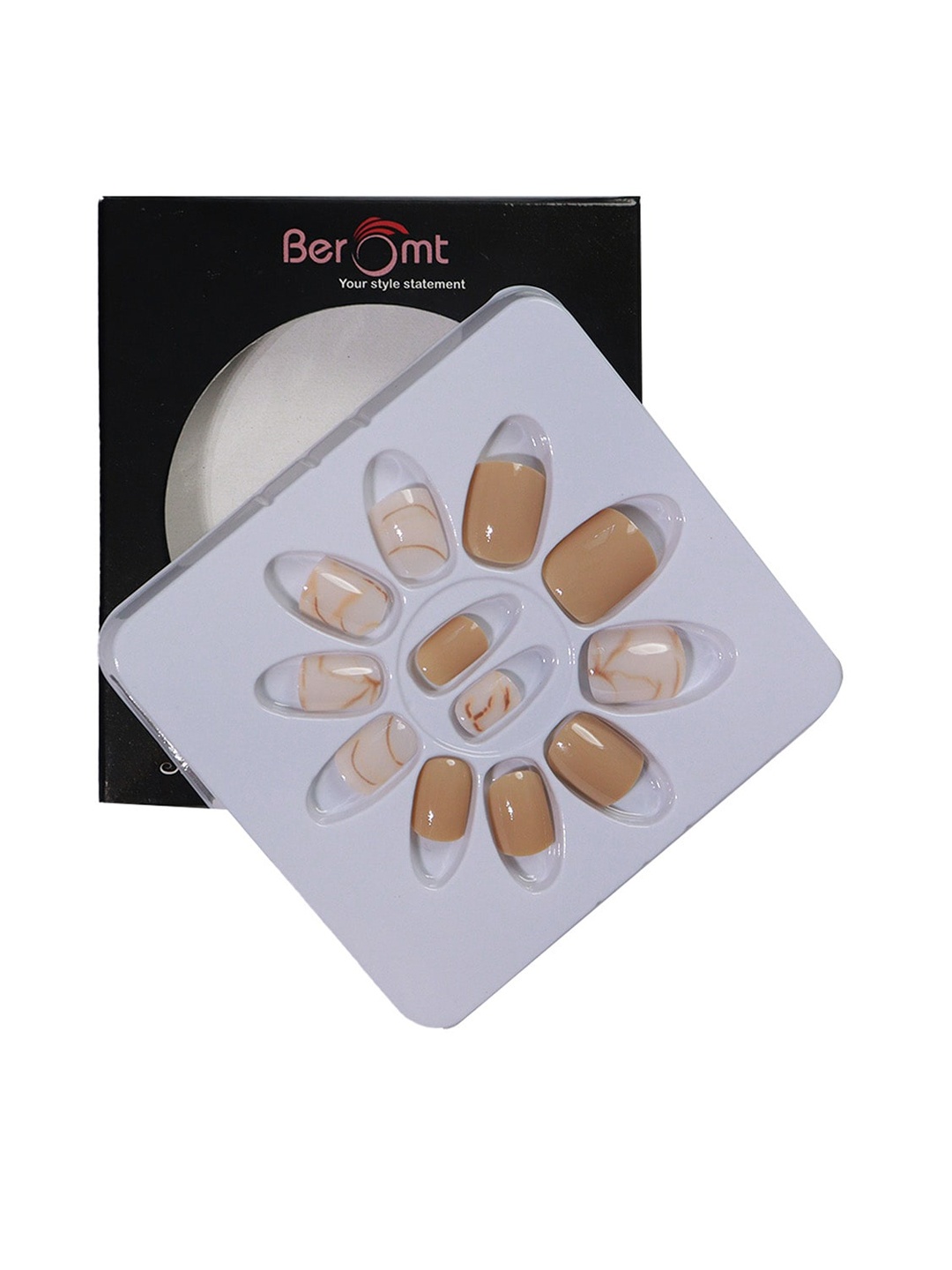 

BEROMT 12 Pcs Long-Lasting Casual Salon Finish Press On Nails - Shade 618, Brown