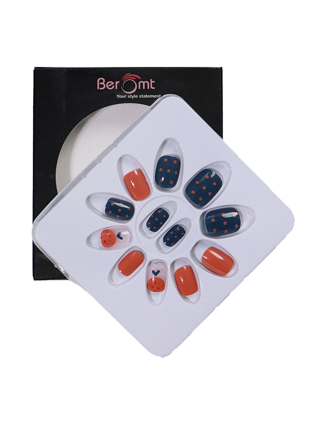 

BEROMT 12 Pcs Long-Lasting Casual Salon Finish Press On Nails - Shade 612, Navy blue