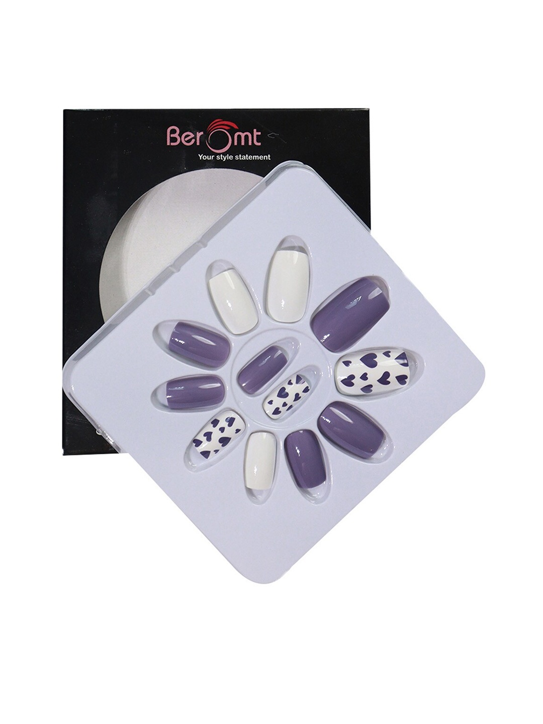 

BEROMT 12 Pcs Long-Lasting Casual Salon Finish Press On Nails - Shade 583, Purple