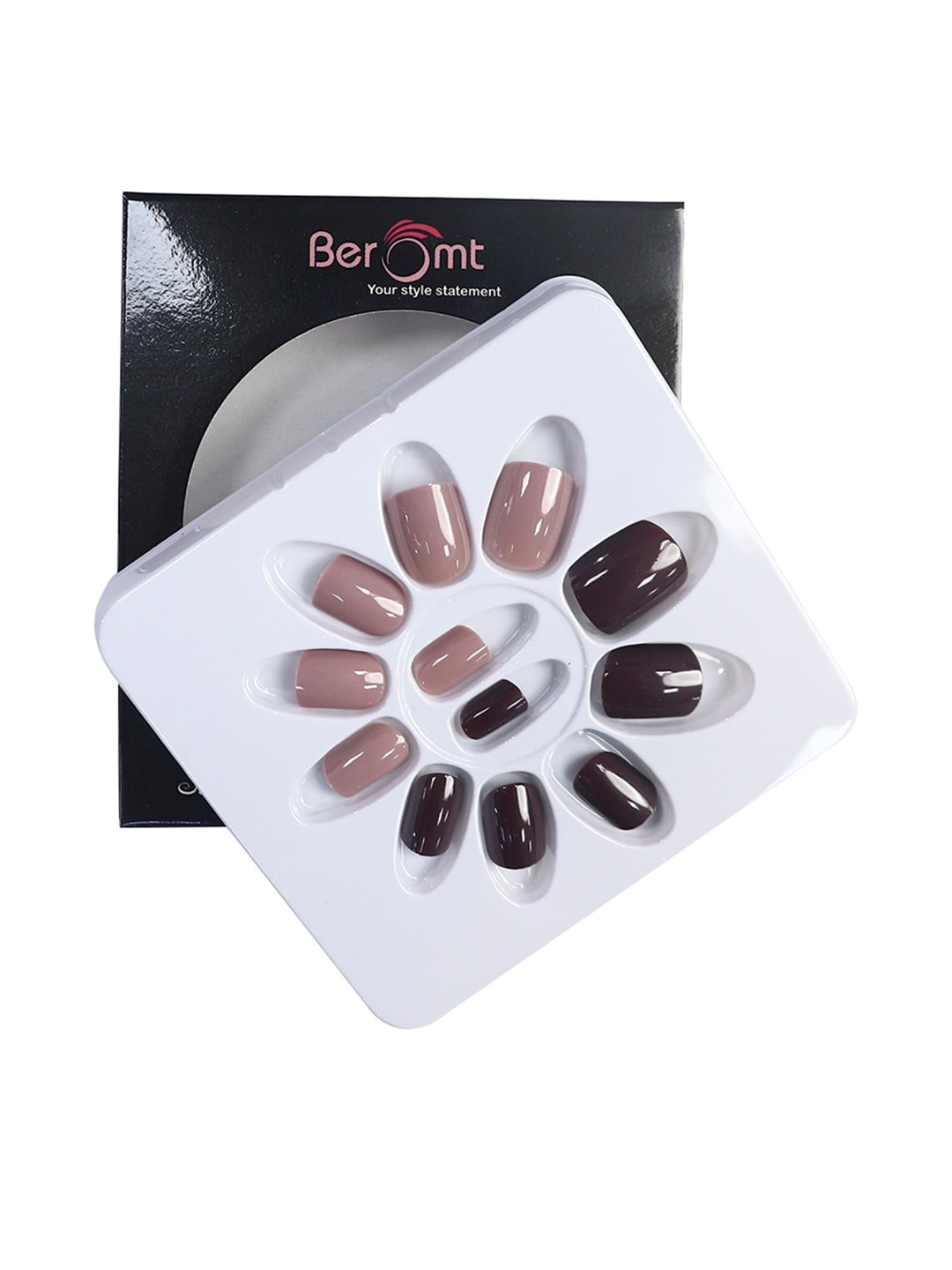 

BEROMT 12 Pcs Long-Lasting Casual Salon Finish Press On Nails - Shade 752, Brown