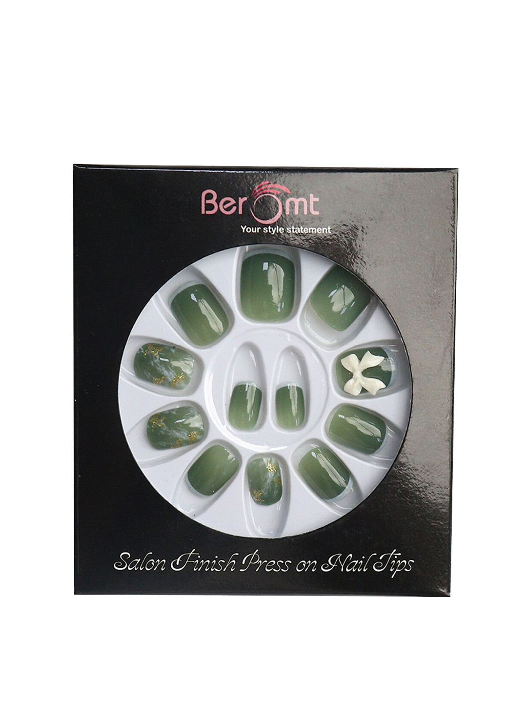 

BEROMT 12 Pcs Long-Lasting Casual Salon Finish Press On Nails - Shade 776, Green