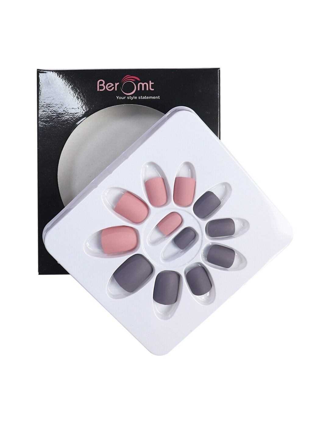 

BEROMT 12 Pcs Long-Lasting Casual Salon Finish Press On Nails - Shade 764, Grey