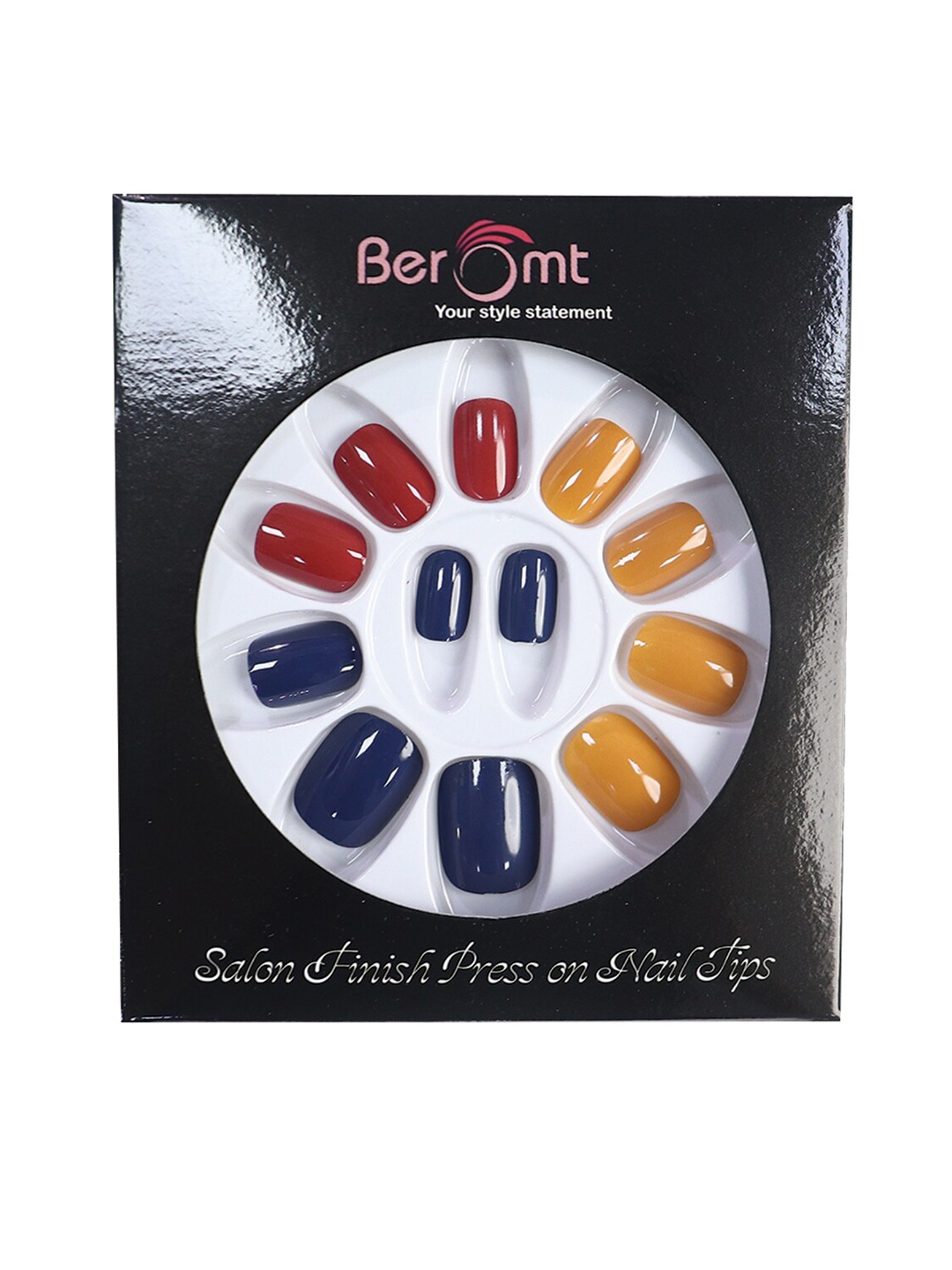 

BEROMT 12 Pcs Long-Lasting Reusable Lightweight Salon Finish Press On Nail Tips - 767, Navy blue