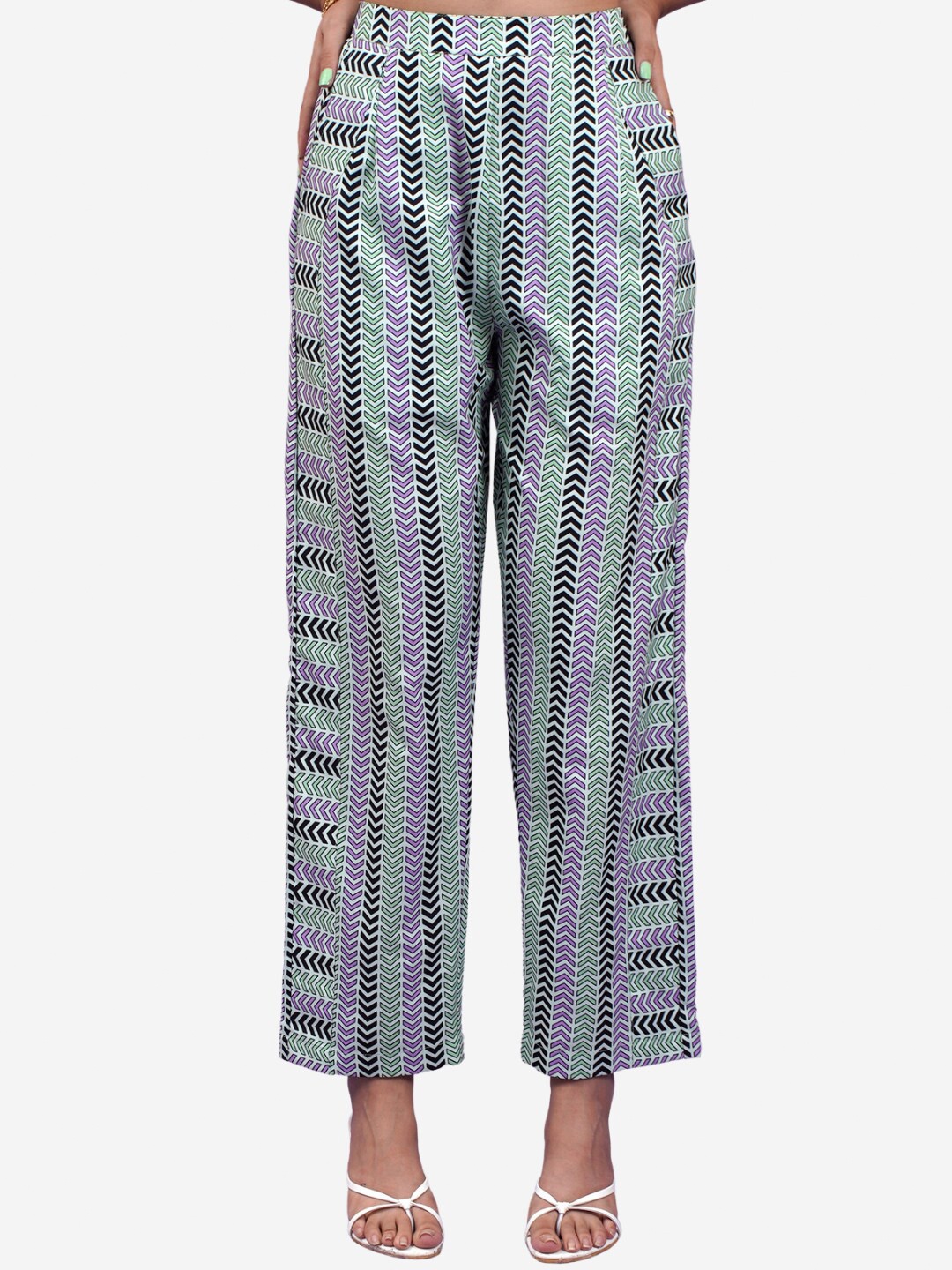 

Alaya By Stage3 Women Green & Black Striped Palazzos