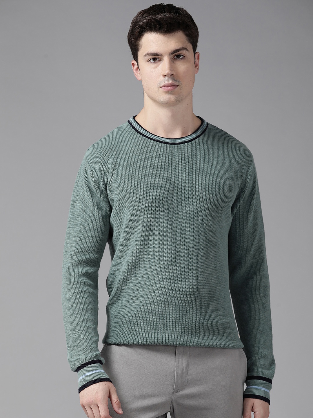 

Blackberrys Men Cotton Round Neck Knitted Pullover, Blue