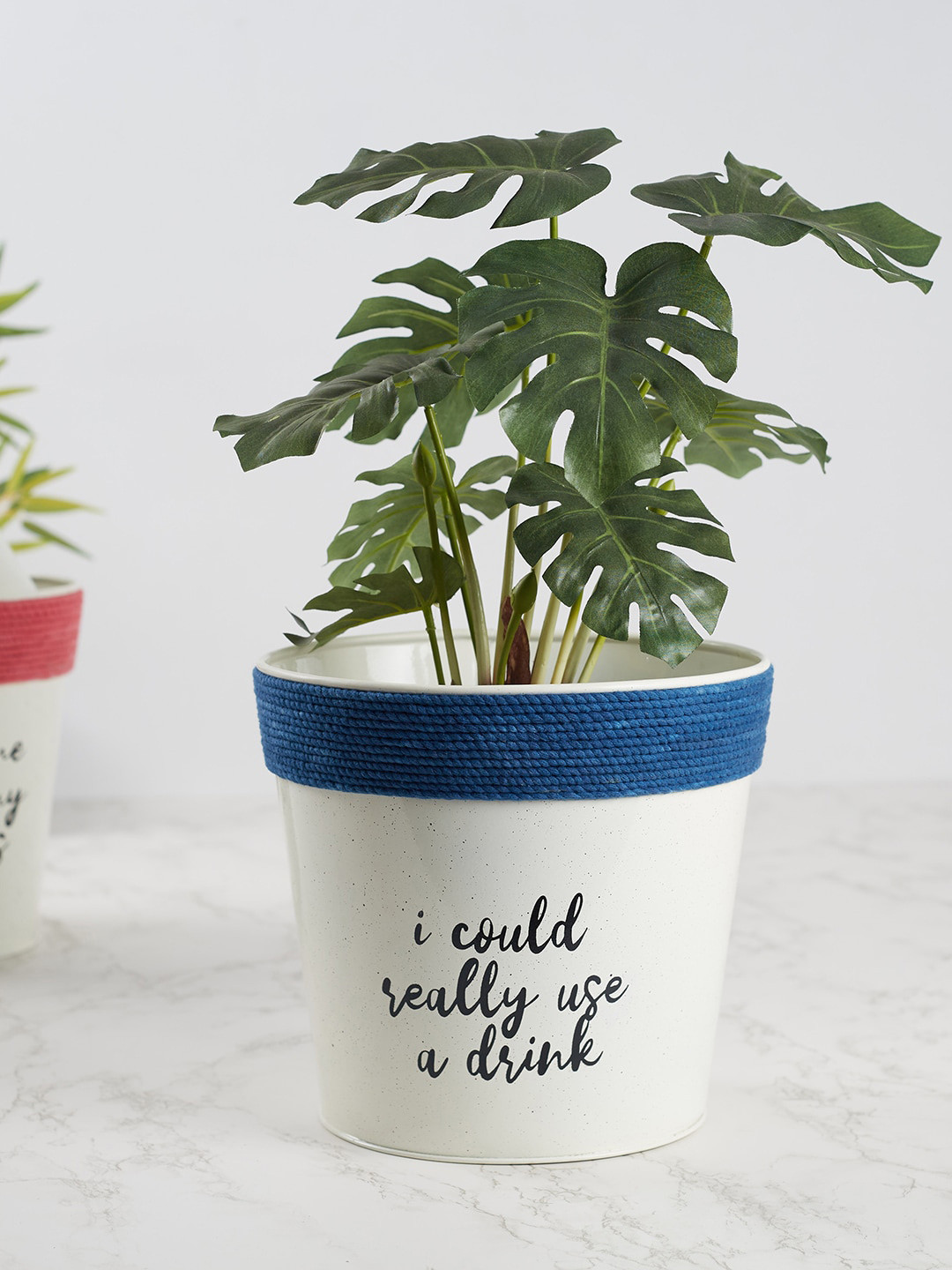 

HomeTown Unisex Navy Blue & Off-White Metal Funky Quote Printed Planters