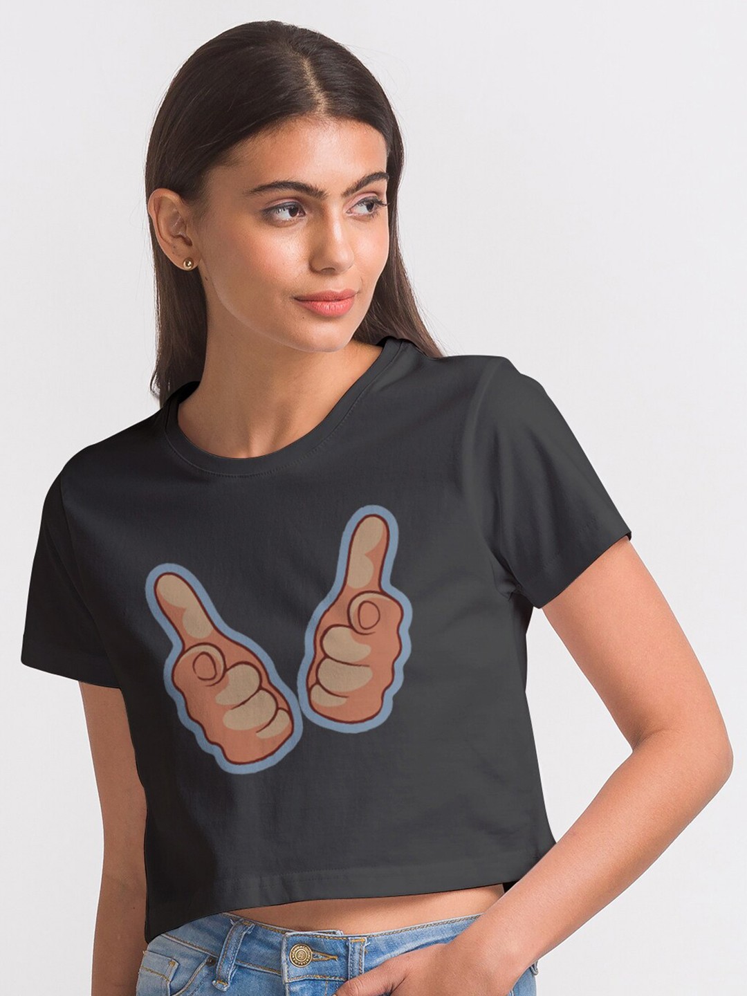 

FashionRack Women Charcoal Printed Bio Finish Boxy T-shirt