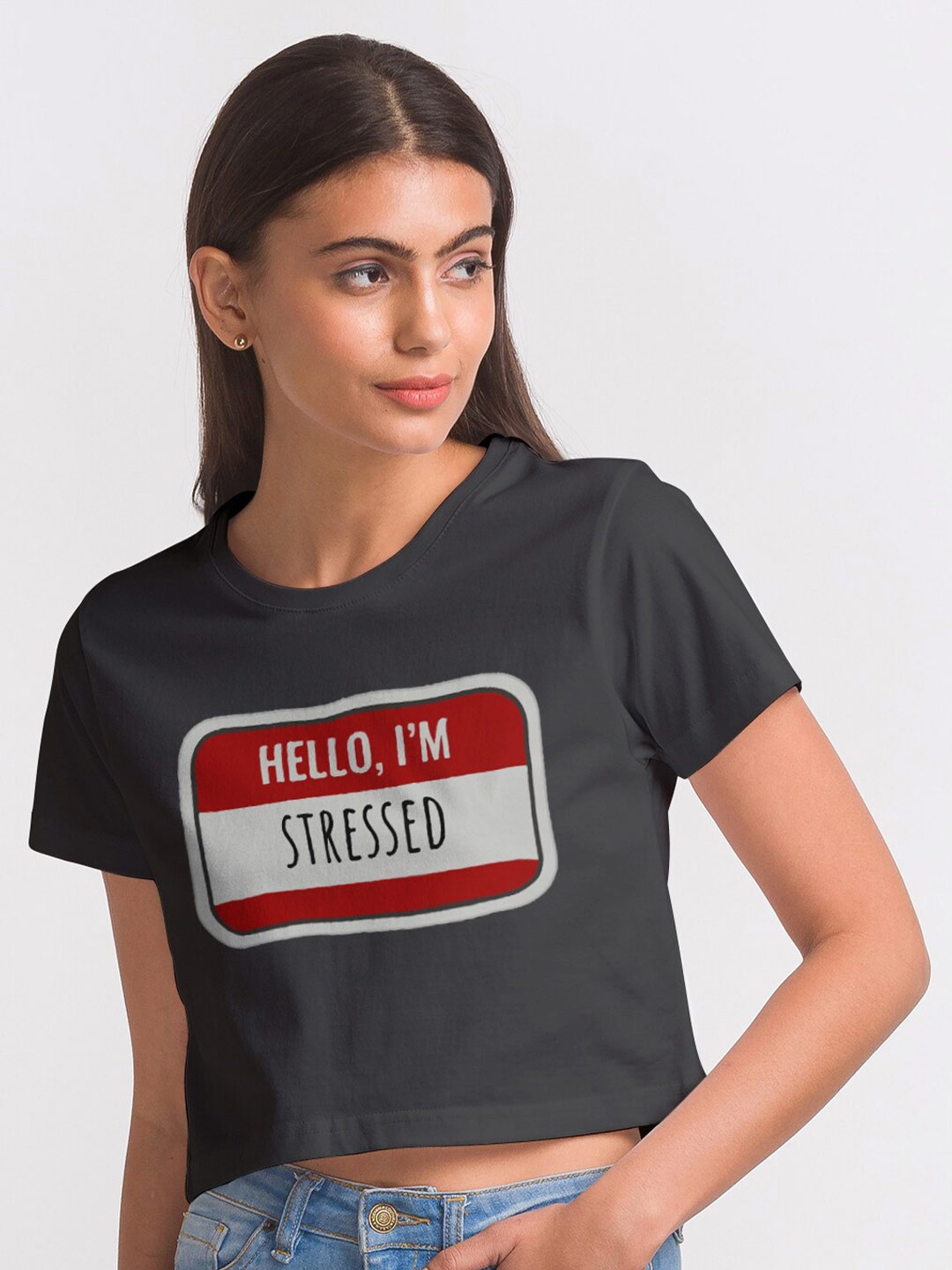 

FashionRack Women Black Typography Printed Cotton Crop T-shirt