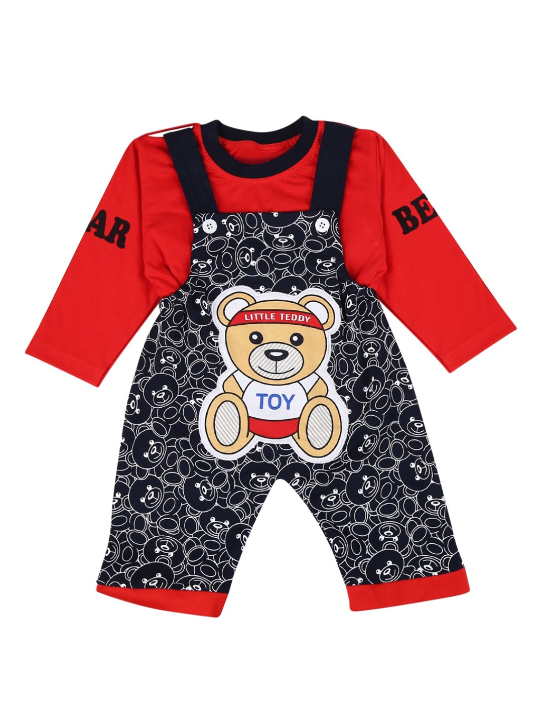 

V-Mart Unisex Kids Navy Blue & Red Printed Pure Cotton T-shirt with Shorts
