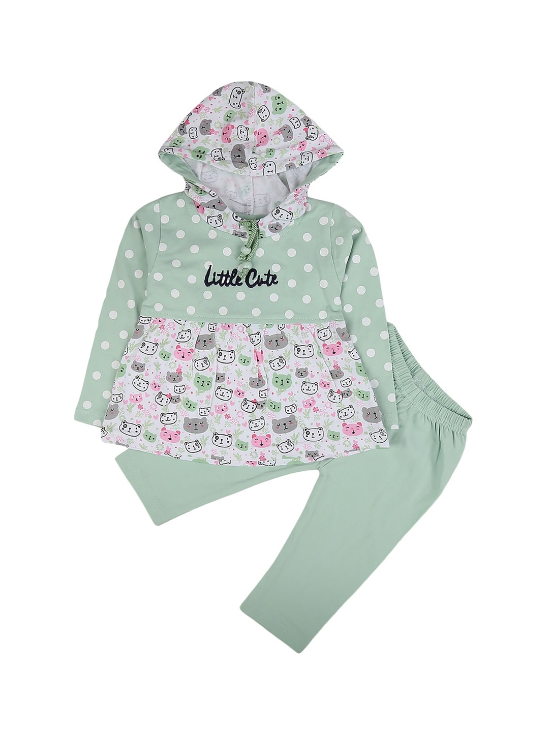 

V-Mart Baby Girls Green & White Printed Top with Trousers