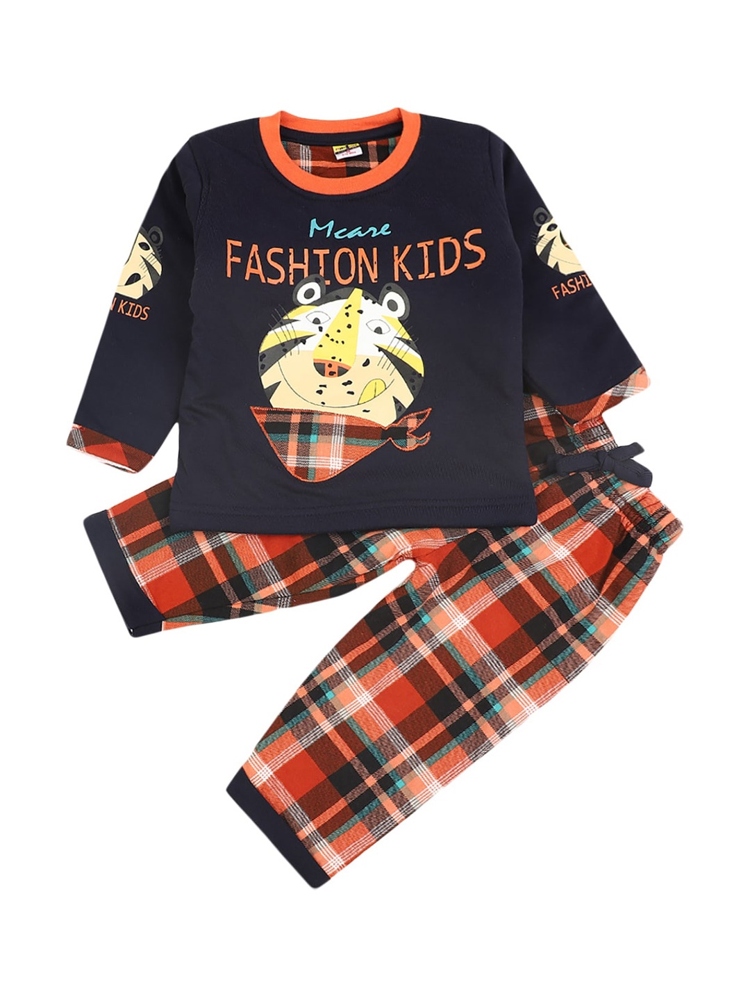 

V-Mart Unisex Kids Navy Blue & Red Printed T-shirt with Trousers