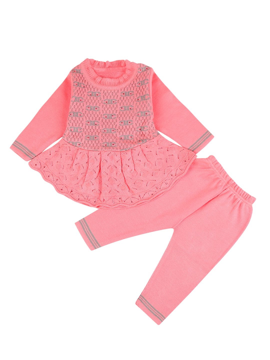 

V-Mart Unisex Kids Peach-Coloured & Grey T-shirt with Trousers