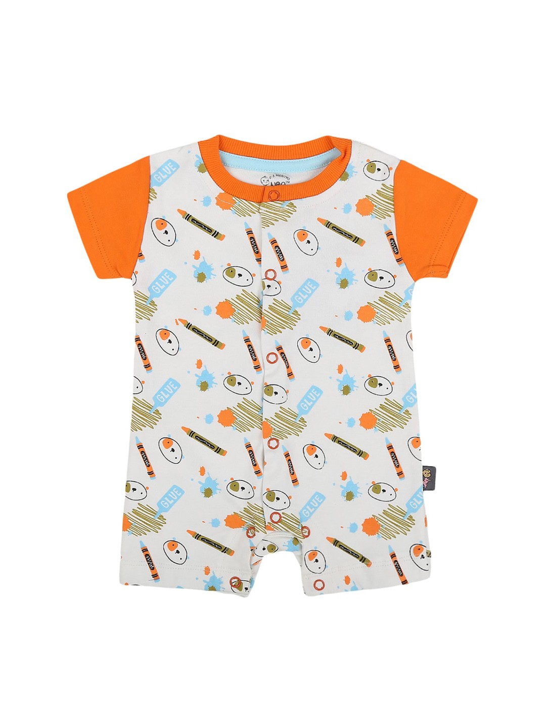 

V-Mart Unisex Kids Orange & White Printed Pure Cotton T-shirt with Shorts