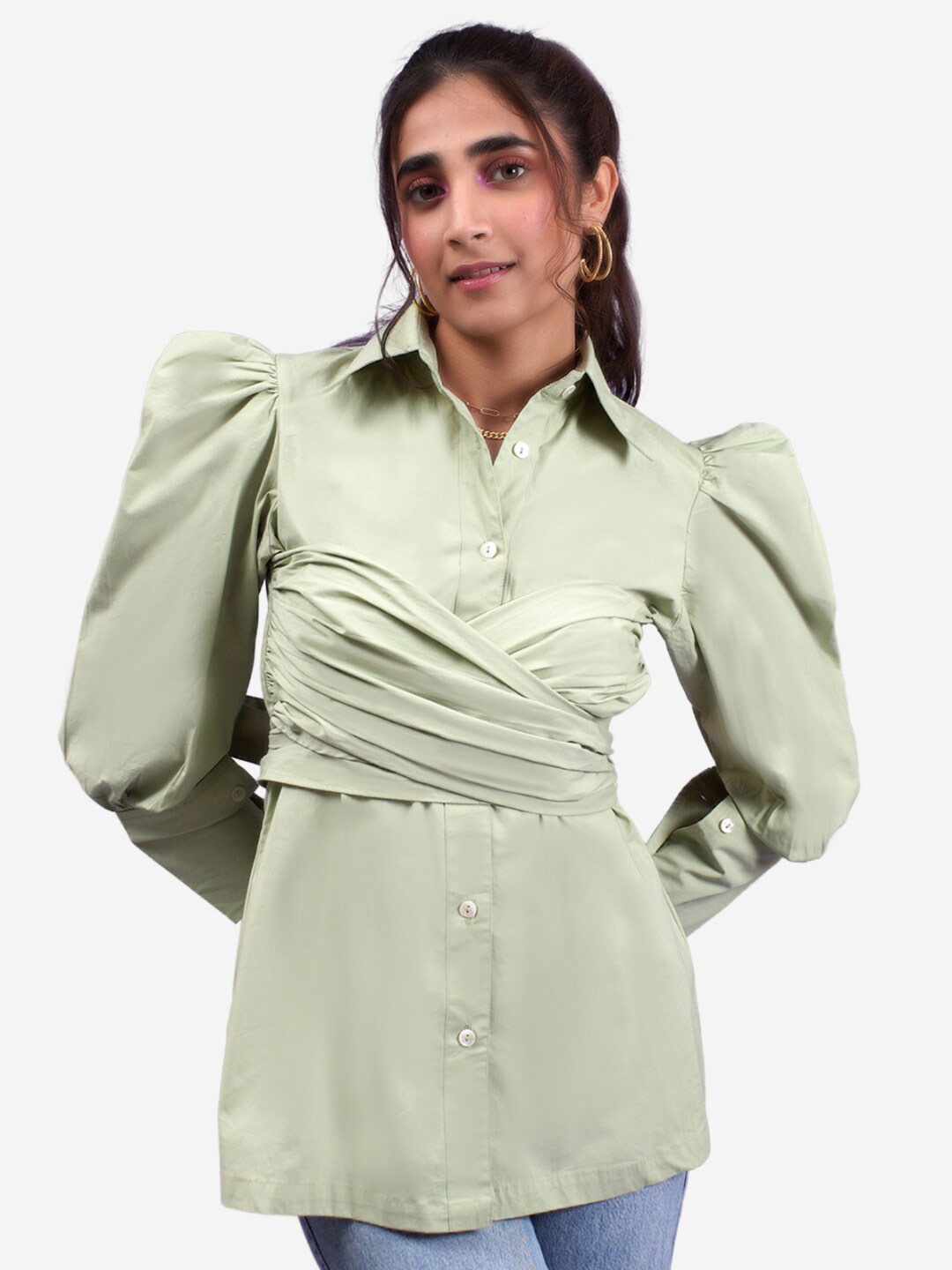 

Alaya By Stage3 Women Green Bishop Sleeves Top