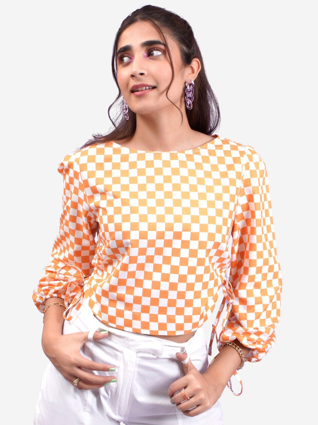 

Alaya By Stage3 Orange & White Geometric Printed Top