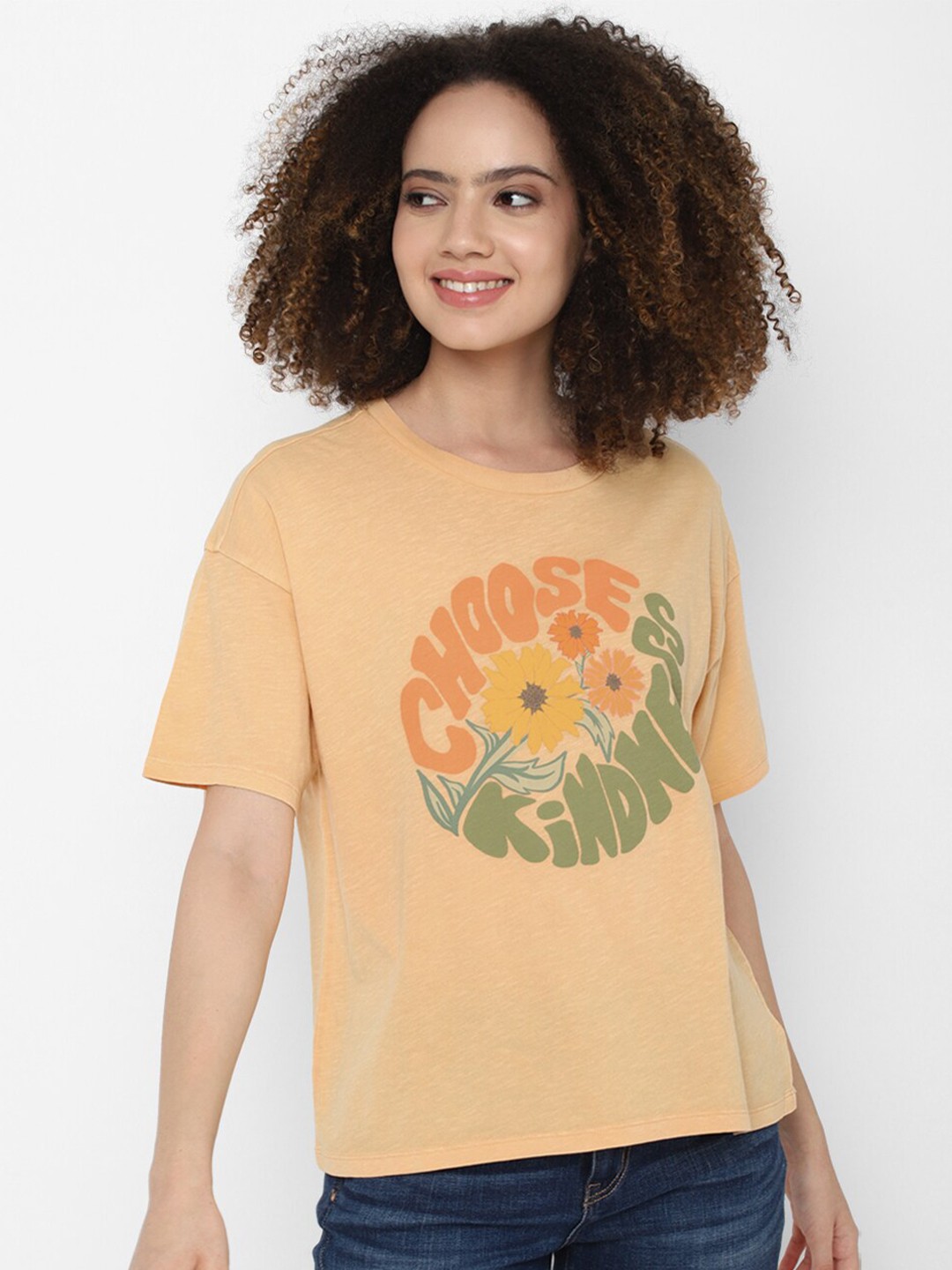 

AMERICAN EAGLE OUTFITTERS Women Orange Printed 100% Cotton T-shirt