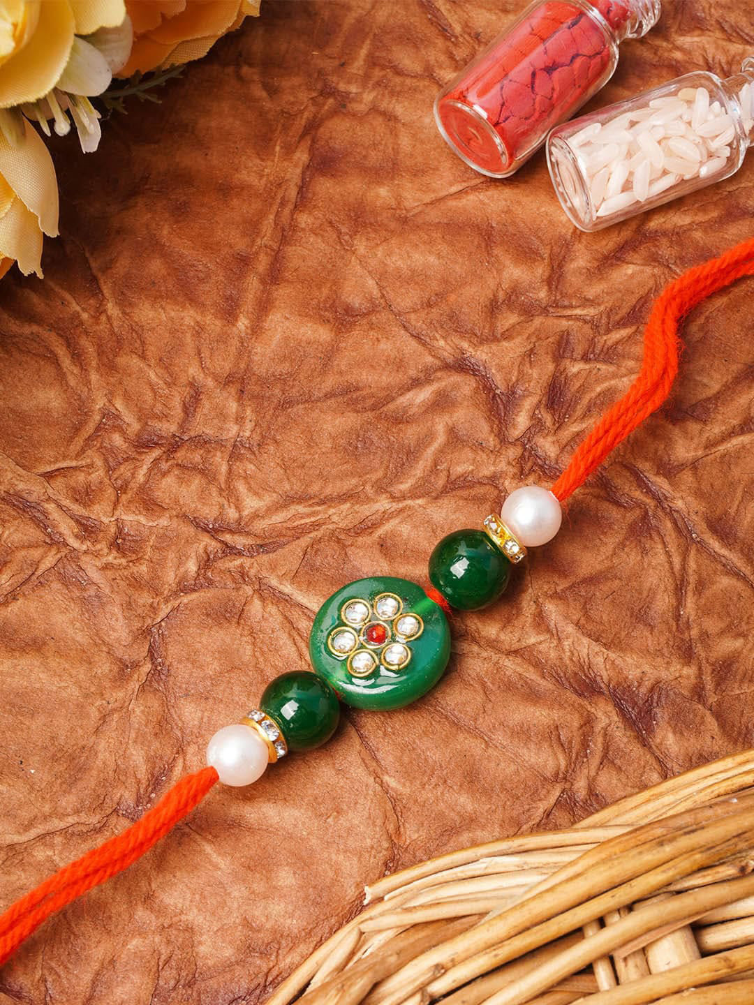 

Urmika Red & Green Beaded Thread Rakhi