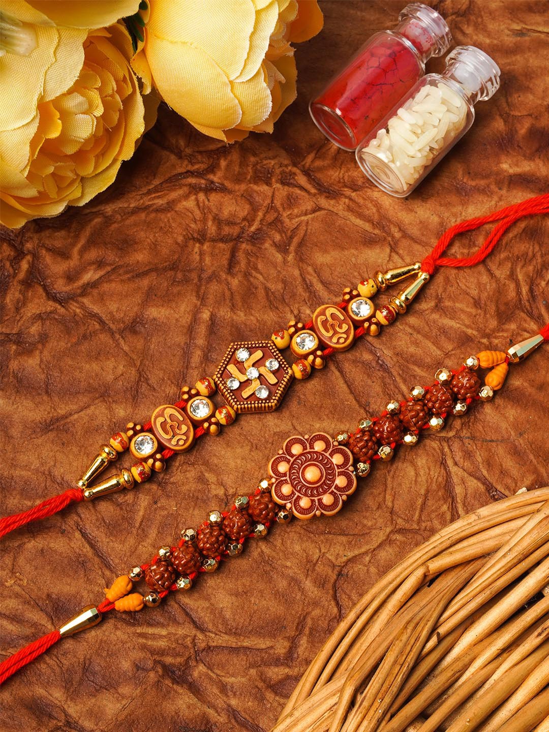 

Urmika Yellow & Red unisex Swastik Rakhi Gift Set