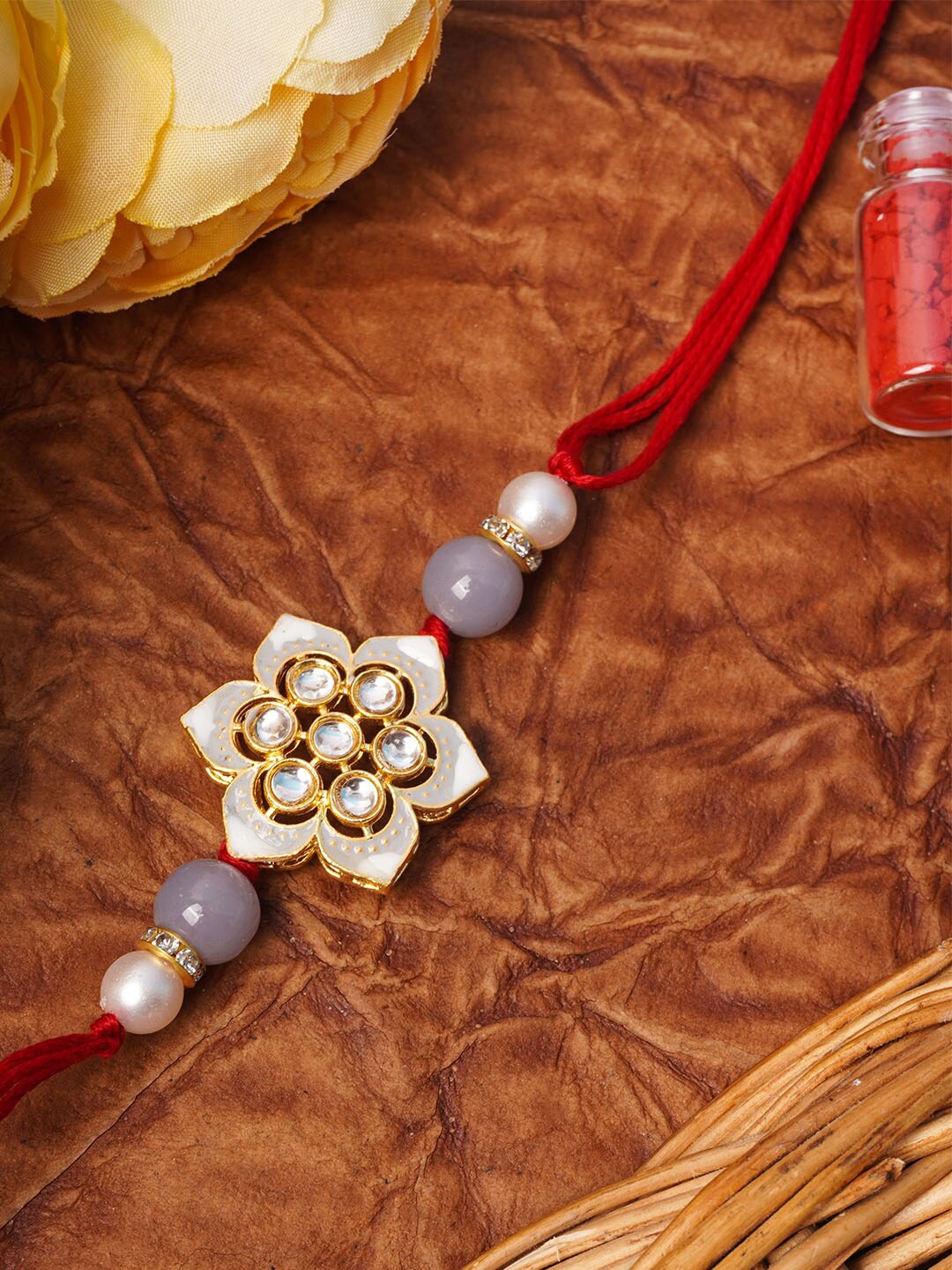 

Urmika White Meenakari Kundan Rakhi Gift Set