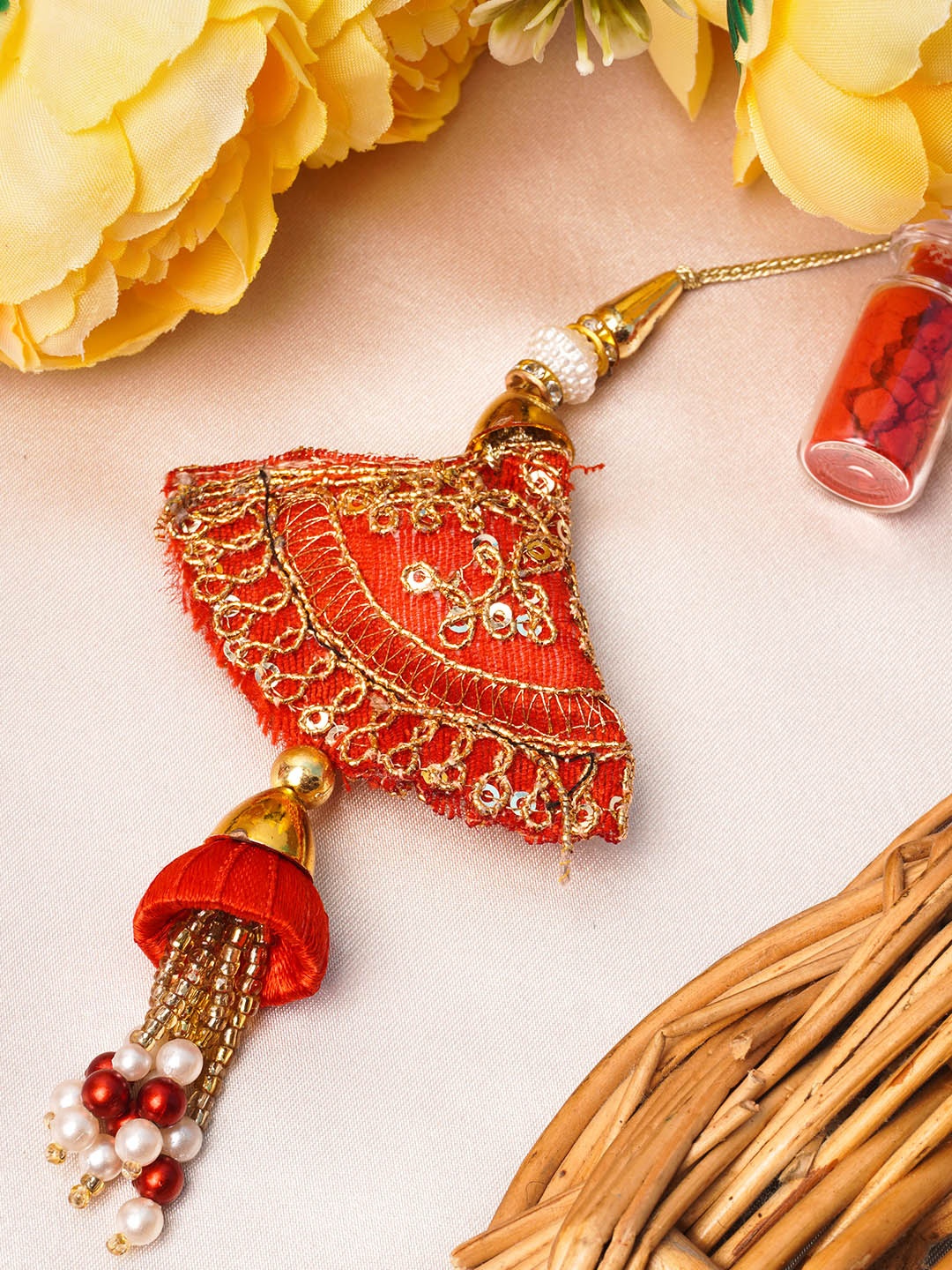 

Urmika Adults Red Lumba Rakhi for Bhabhi with roli & chawal