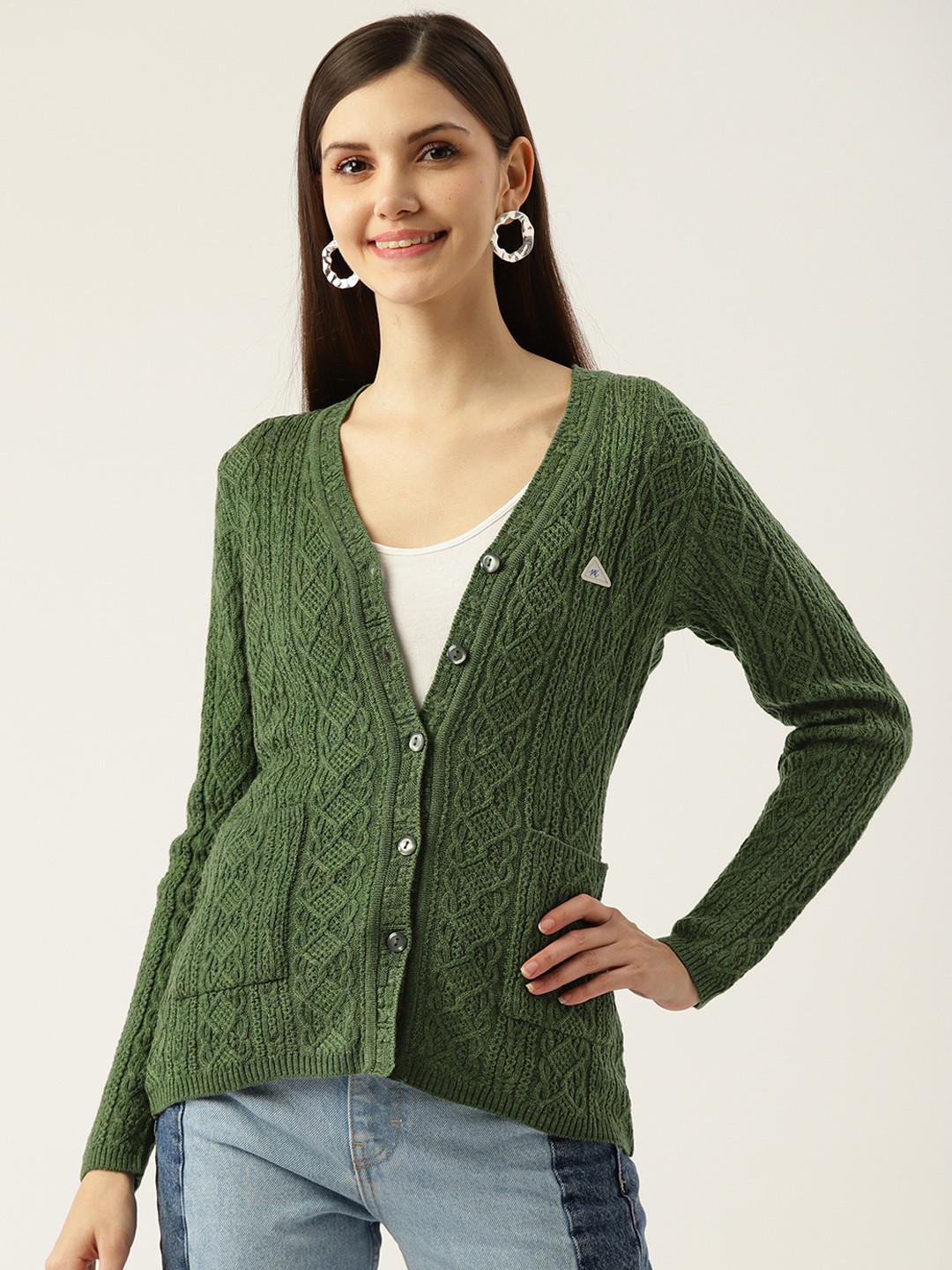 

Monte Carlo Women Olive Green Self-Design Cardigan