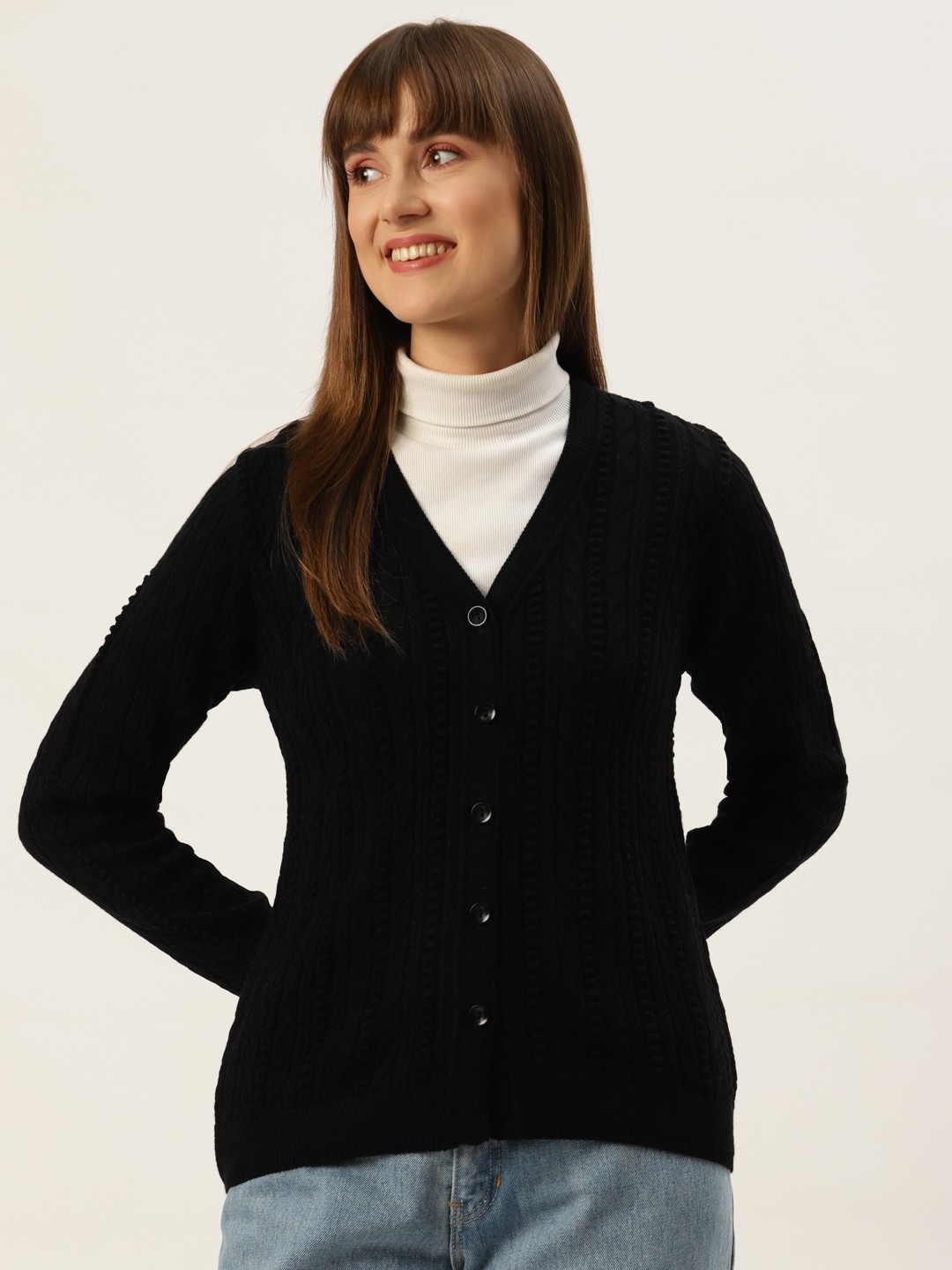 

Monte Carlo Women Black Cable Knit Cardigan
