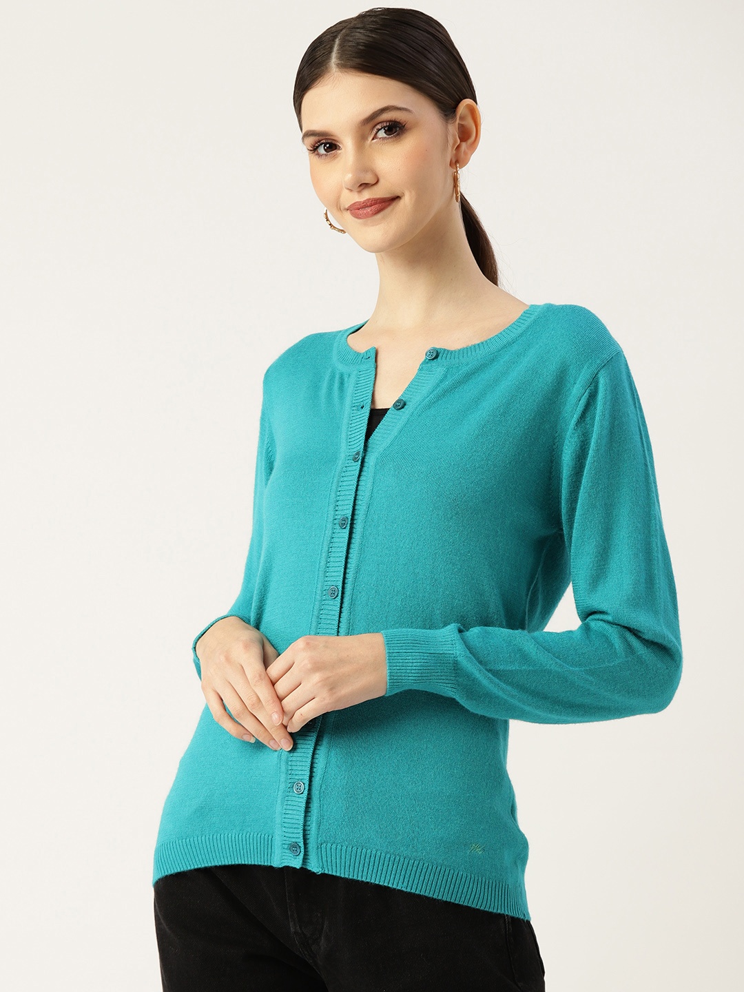 

Monte Carlo Women Sea Green Solid Cardigan