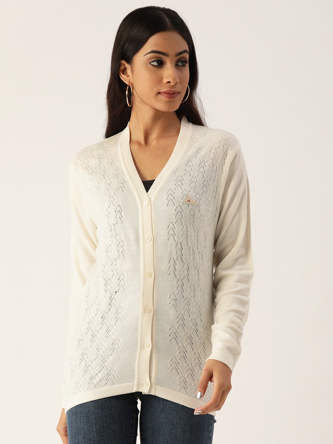 

Monte Carlo Women Off White Self Design Cardigan
