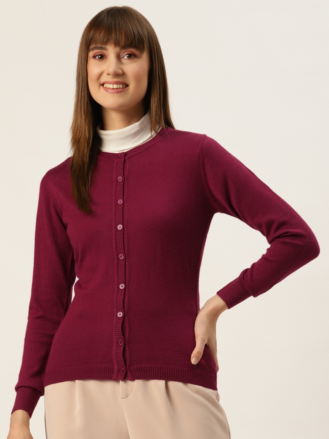 

Monte Carlo Women Maroon Solid Cardigan
