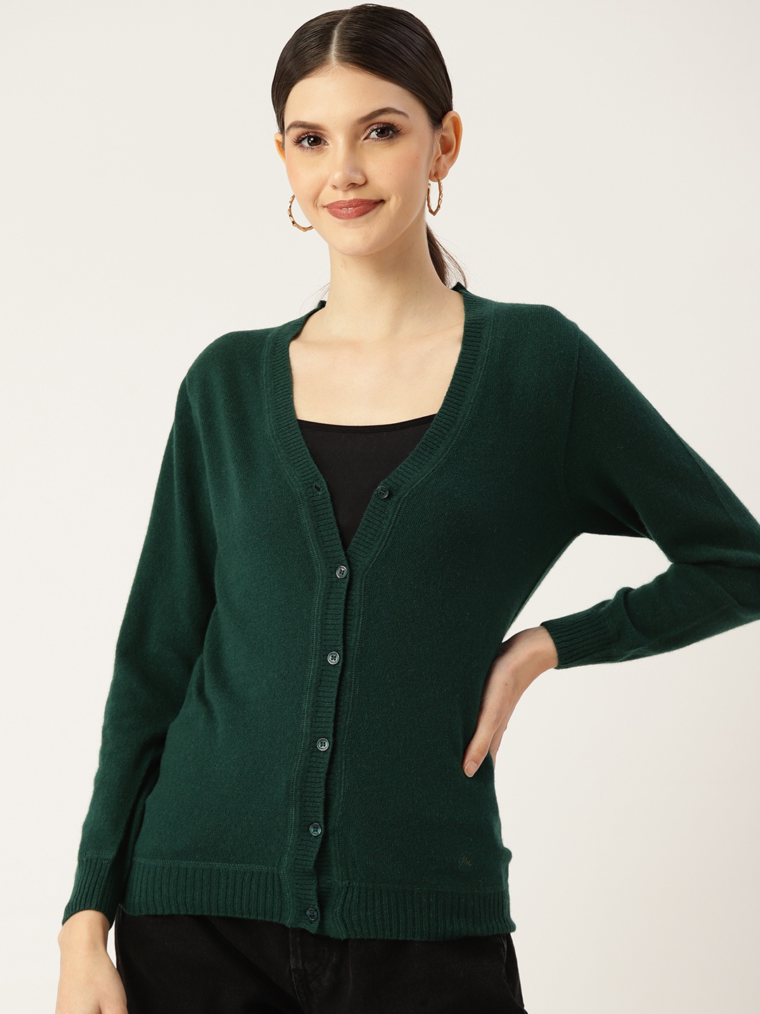 

Monte Carlo Women Olive Green Solid Wool Cardigan