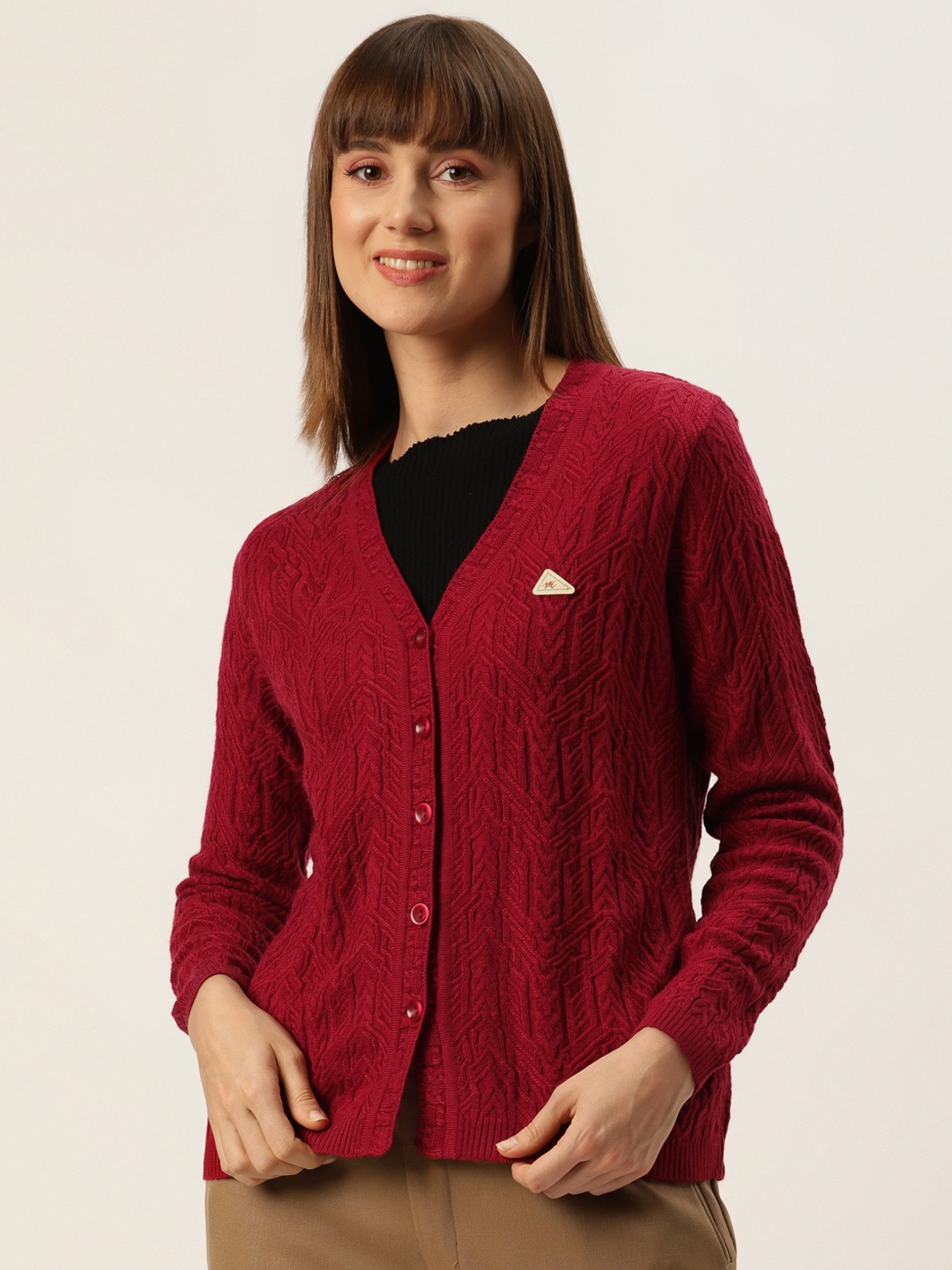 

Monte Carlo Women Maroon Cable Knit Cardigan