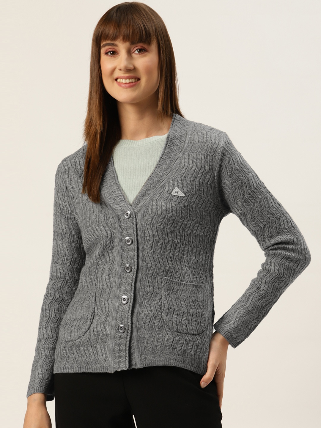 

Monte Carlo Women Grey Cable Knit Cardigan