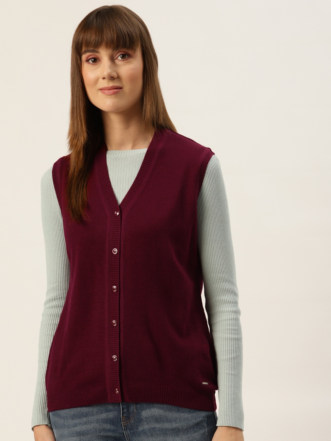 

Monte Carlo Women Maroon Solid Cardigan