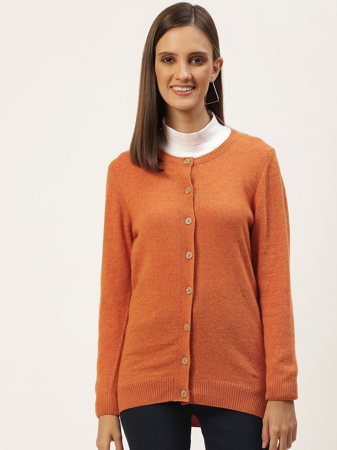 

Monte Carlo Women Rust Orange Solid Cardigan