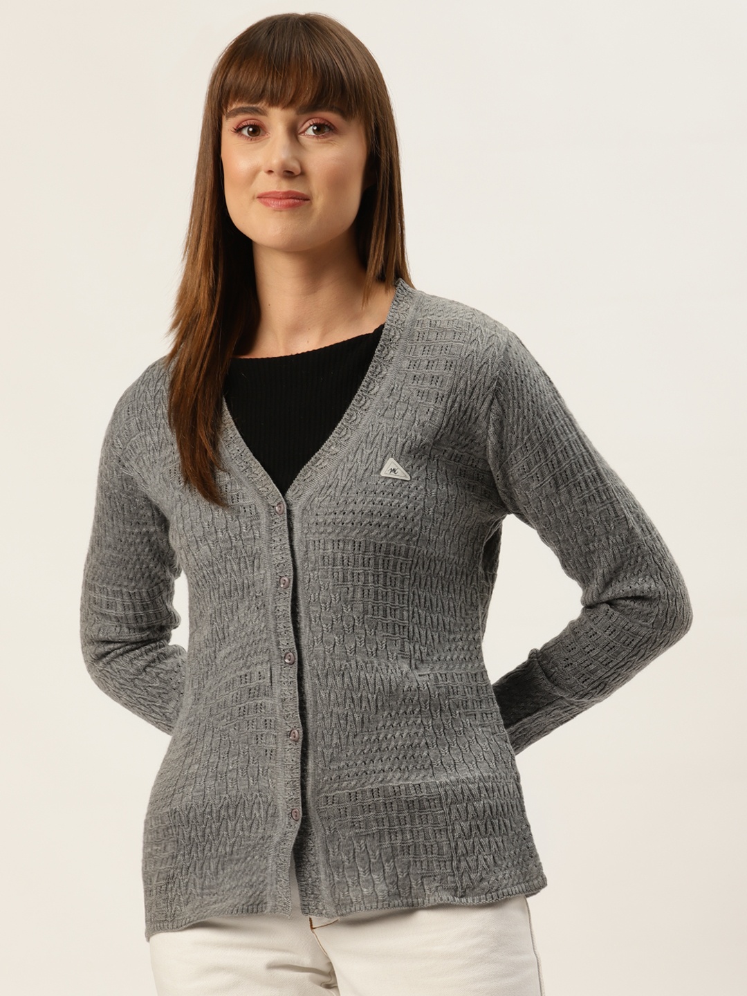 

Monte Carlo Women Grey Self-Design Cardigan